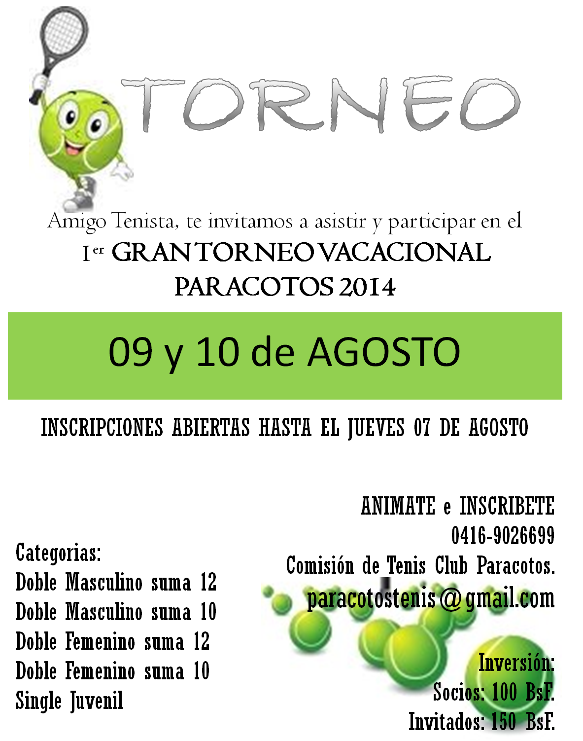 Tenis 1er Gran Torneo Vacacional   Club Paracotos 2014